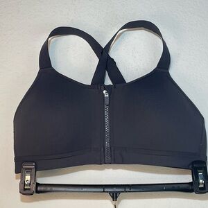 Ideology Black High-Impact Sports Bra with Front Zipper cross back straps L
